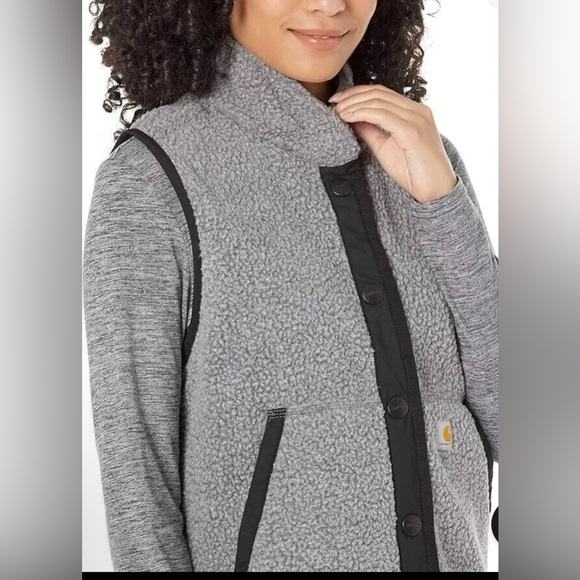 Carhartt Women's Vest XXL (20) Relaxed Fit Sherpa Fleece Snap Front Gray Black - Picture 3 of 12
